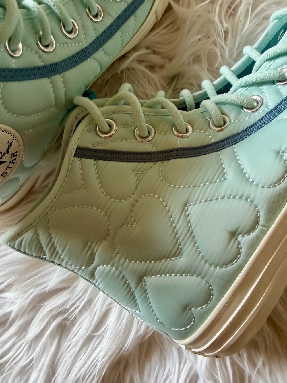Converse Chuck Taylor Blue All Star Lift High Top Heart Quilt Sneakers - Picture 6 of 6